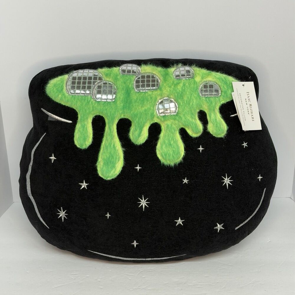 Isaac Mizrahi Halloween Cauldron Pillow Green Slime Disco Ball NWT 19x16